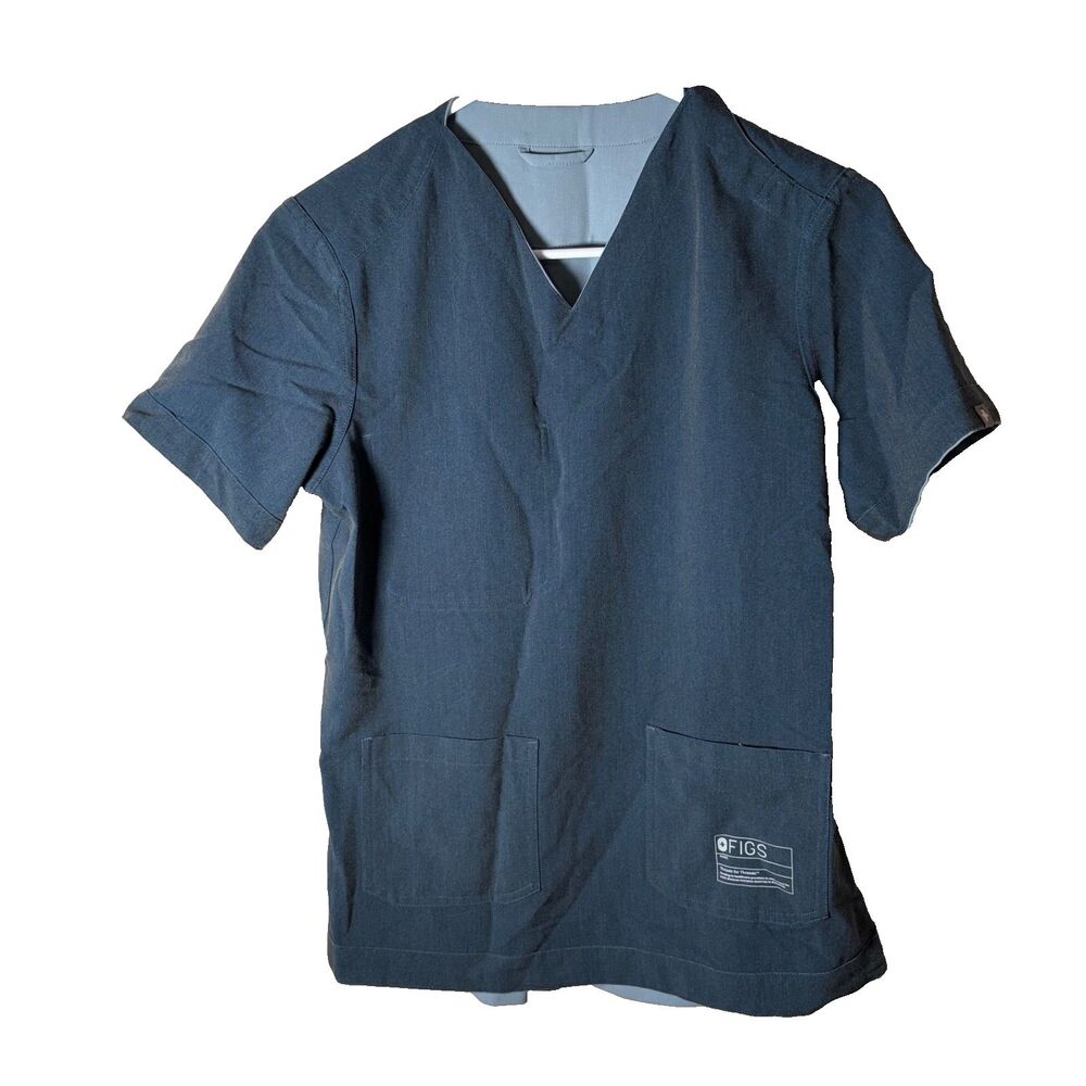 Figs Reversible T-Shirt Women's Small Blue Gray V-Neck Short Sleeve Pocket